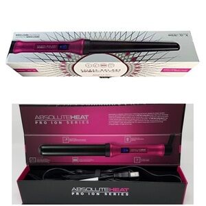 Absolute Heat Pro Ion Pink Clipless Curling Wand Iron 19 32mm Digital 450F NEW